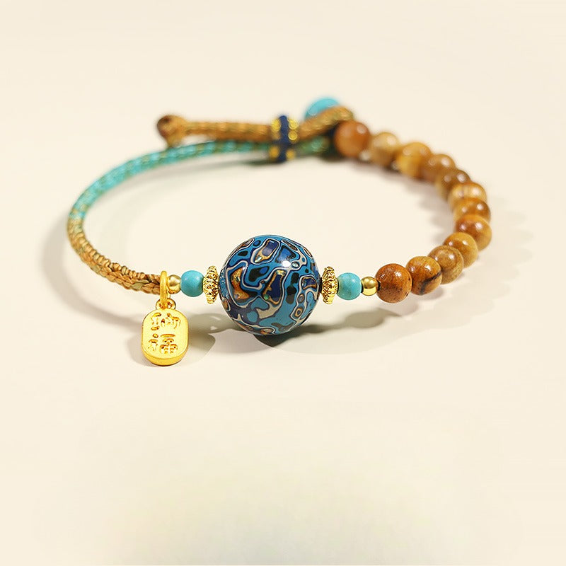 Sandalwood & Lacquer Bead Lucky Feng Shui Protection Bracelet