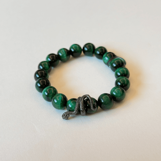 Serpent Institute - Bracelet en argent tibétain avec œil de tigre