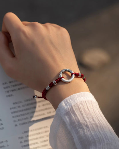 Silver auspicious cloud peace buckle zodiac year red string bracelet adjustable for men and women