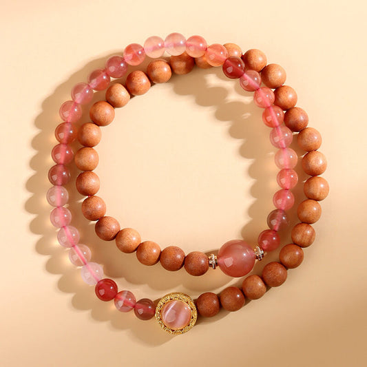 Southe Red Agate Sandalwood Double Ring Buddha Bead Bracelet--Purification•Soothing