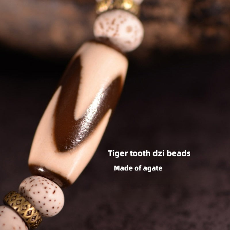 Star Moon Bodhi Tiger Tooth Dzi Bead Agate Tibetan Keep Away Evil Buddhist Beads Bracelet