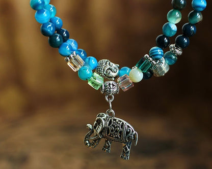 Tibet 108 Beads Silver Buddha Natural Agate Healing Bracelet