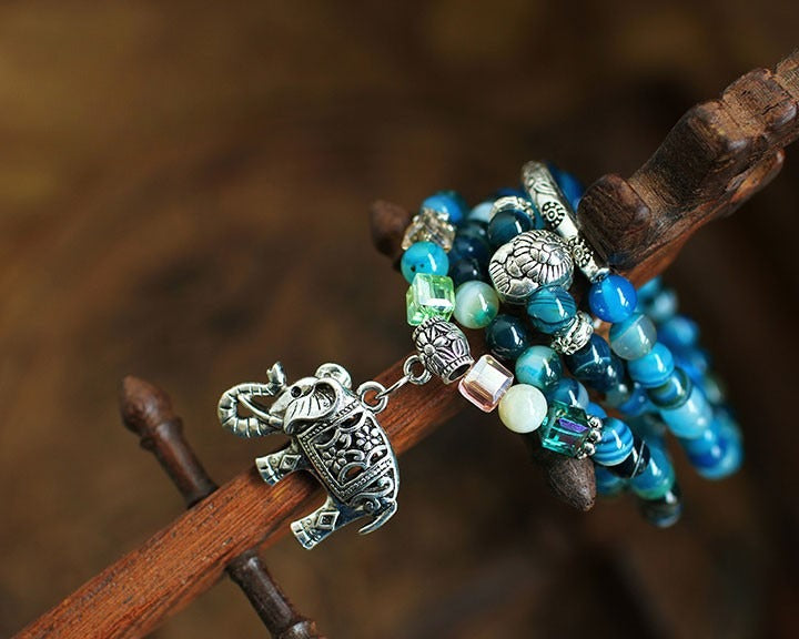 Tibet 108 Beads Silver Buddha Natural Agate Healing Bracelet