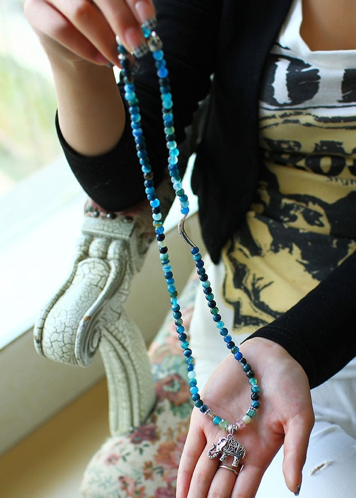 Tibet 108 Beads Silver Buddha Natural Agate Healing Bracelet
