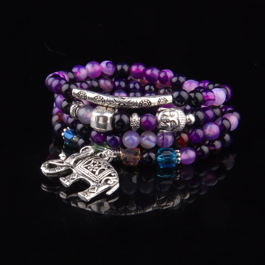 Tibet 108 Beads Silver Buddha Natural Agate Healing Bracelet