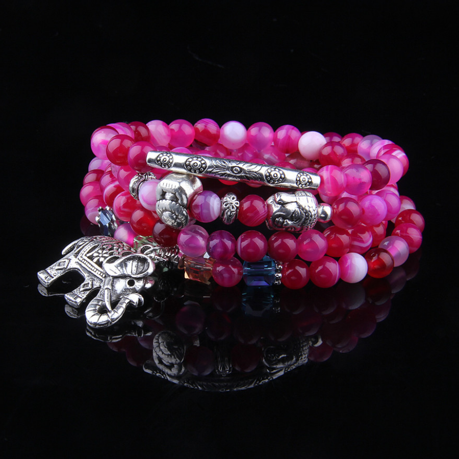 Tibet 108 Beads Silver Buddha Natural Agate Healing Bracelet