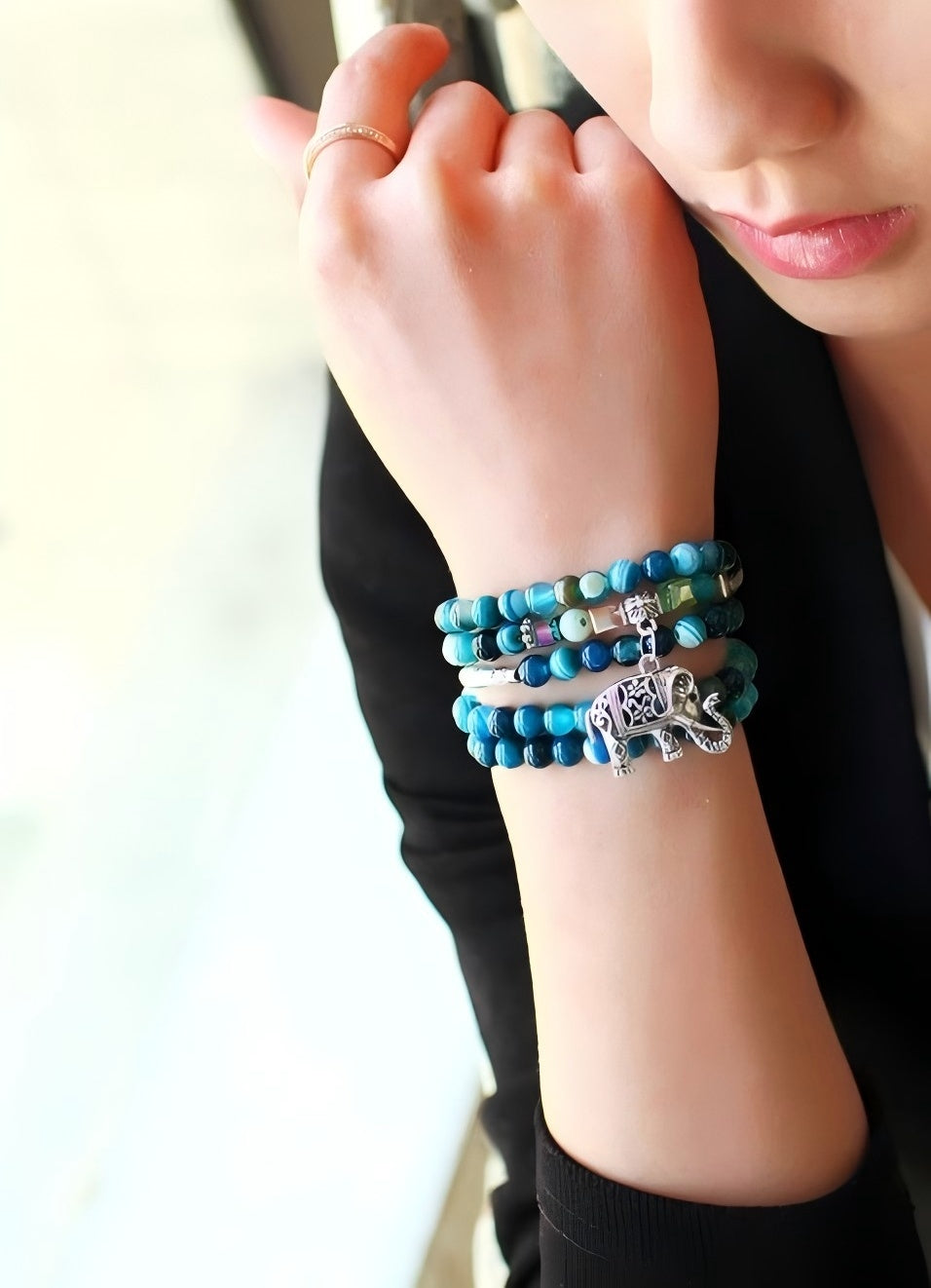 Tibet 108 Beads Silver Buddha Natural Agate Healing Bracelet