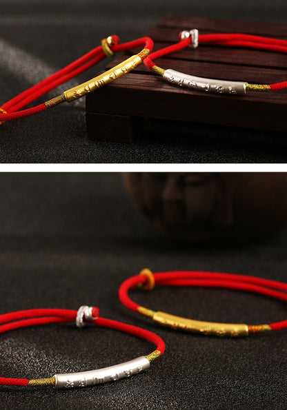 Zen Healing 999 Silver Tibetan Buddhist Handmade Om Mani Padme Hum Protection Red String Bracelet