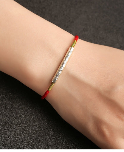 Zen Healing 999 Silver Tibetan Buddhist Handmade Om Mani Padme Hum Protection Red String Bracelet