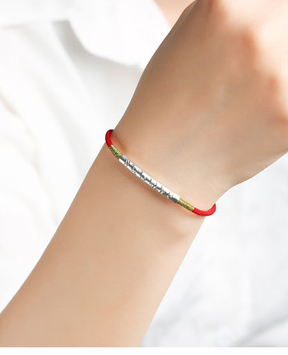 Zen Healing 999 Silver Tibetan Buddhist Handmade Om Mani Padme Hum Protection Red String Bracelet