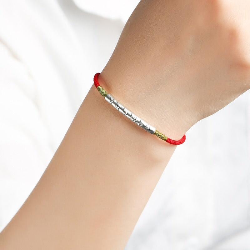 Zen Healing 999 Silver Tibetan Buddhist Handmade Om Mani Padme Hum Protection Red String Bracelet