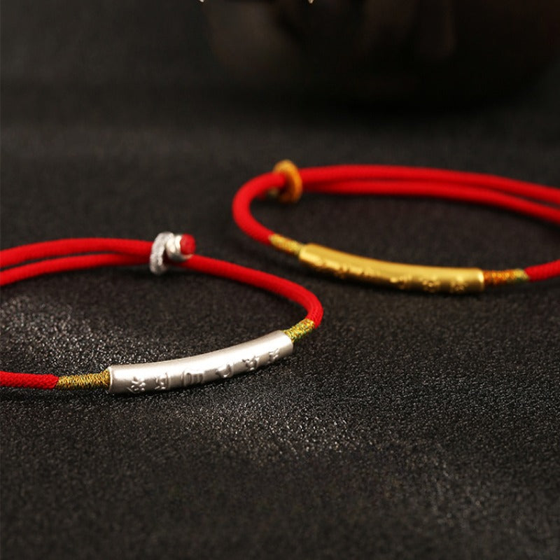 Zen Healing 999 Silver Tibetan Buddhist Handmade Om Mani Padme Hum Protection Red String Bracelet