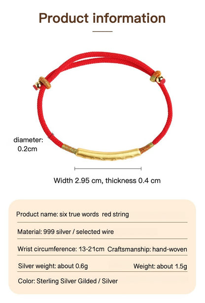 Zen Healing 999 Silver Tibetan Buddhist Handmade Om Mani Padme Hum Protection Red String Bracelet