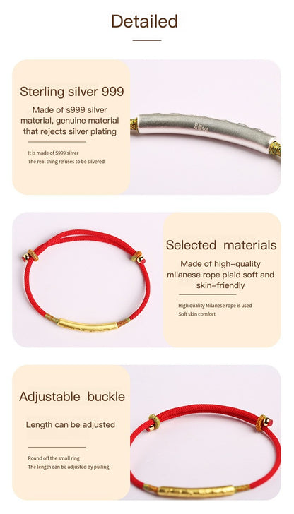 Zen Healing 999 Silver Tibetan Buddhist Handmade Om Mani Padme Hum Protection Red String Bracelet