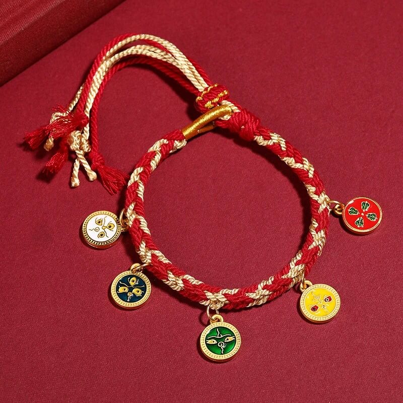 Tibetan Five God Of Wealth Thangka Luck Braid String Bracelet