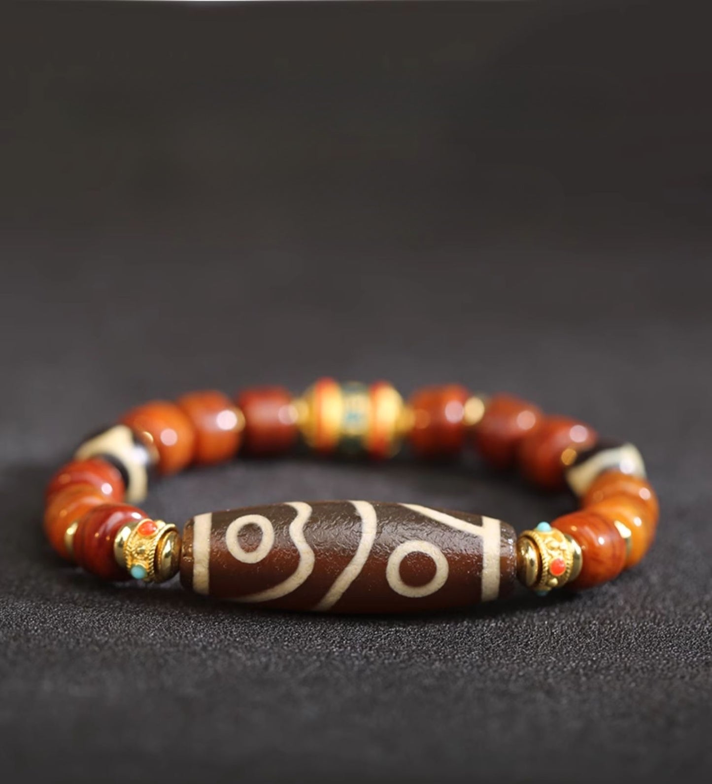 Tibetan Natural Agate Nine-Eye Dzi Bead Prosperity String Bracelet