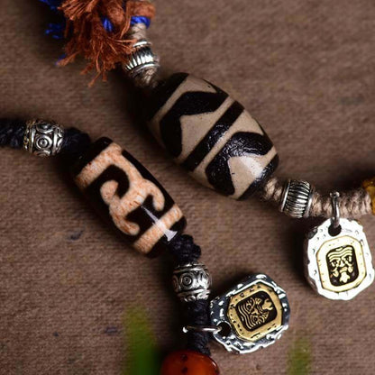 Tibetan Tiger Tooth Dzi Bead Courage Weaving Bracelet