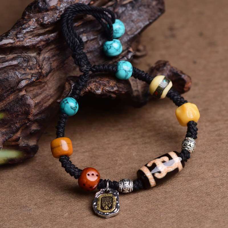 Tibetan Tiger Tooth Dzi Bead Courage Weaving Bracelet