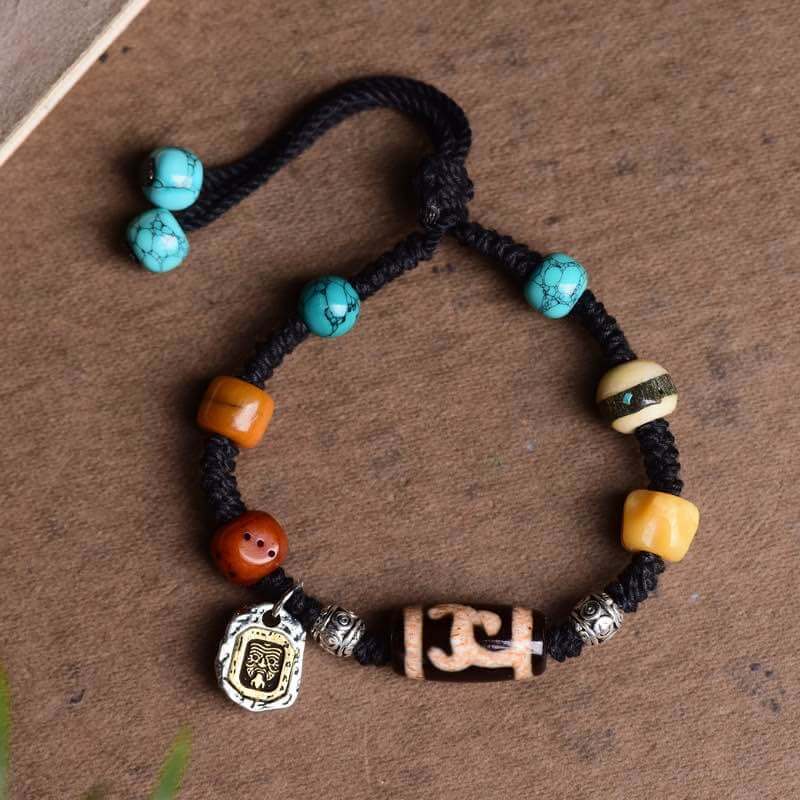 Tibetan Tiger Tooth Dzi Bead Courage Weaving Bracelet