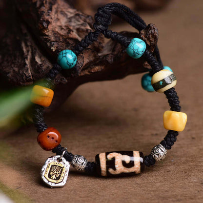 Tibetan Tiger Tooth Dzi Bead Courage Weaving Bracelet