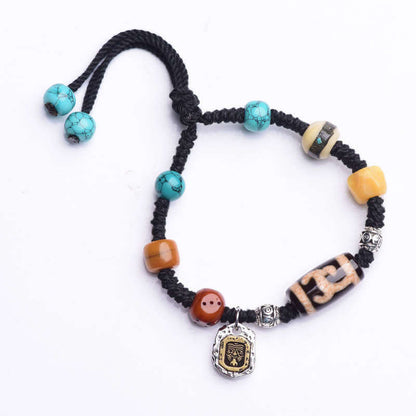 Tibetan Tiger Tooth Dzi Bead Courage Weaving Bracelet