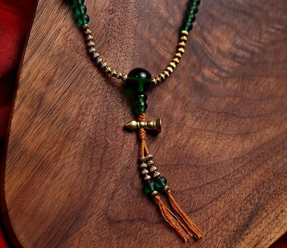 Tibetan 108 Beads Handmade Green Glass Green Tara Buddha Prayer Mala Spiritual Practice Bracelet