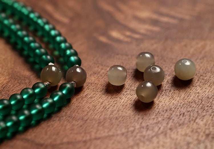 Tibetan 108 Beads Handmade Green Glass Green Tara Buddha Prayer Mala Spiritual Practice Bracelet