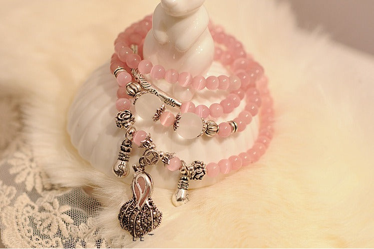 Tibetan 108 Beads Rose Quartz Cat's Eye Wealth Prosperity Bracelet