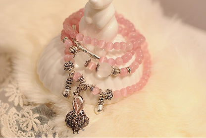 Tibetan 108 Beads Rose Quartz Cat's Eye Wealth Prosperity Bracelet