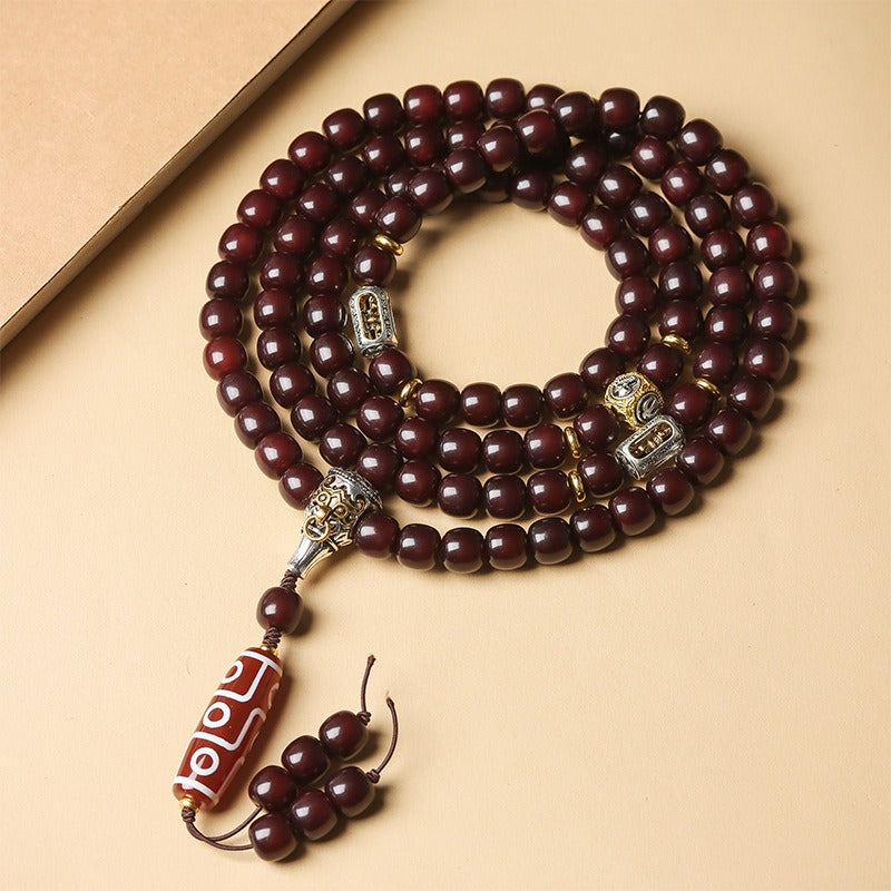 Tibetan 108 Mala Beads White Jade Bodhi Seed Dzi Bead Keep Away Evil Spirits Bracelet