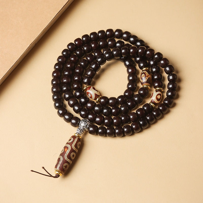 Tibetan 108 Mala Beads White Jade Bodhi Seed Dzi Bead Keep Away Evil Spirits Bracelet