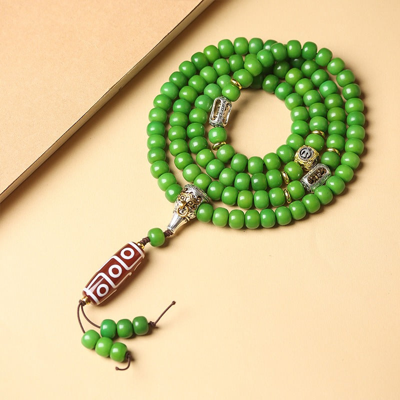 Tibetan 108 Mala Beads White Jade Bodhi Seed Dzi Bead Keep Away Evil Spirits Bracelet