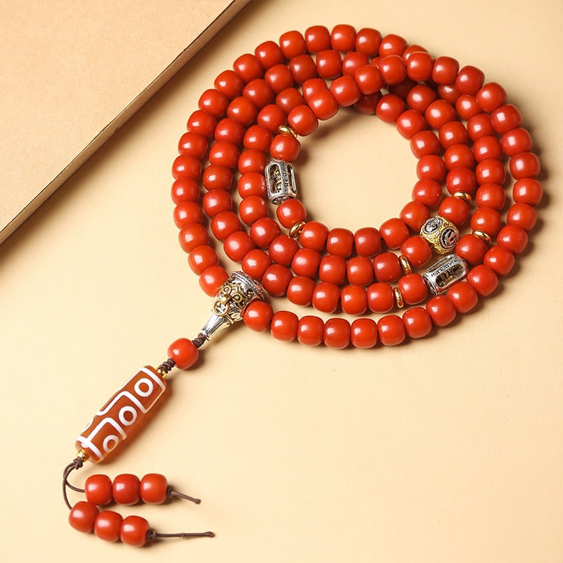 Tibetan 108 Mala Beads White Jade Bodhi Seed Dzi Bead Keep Away Evil Spirits Bracelet