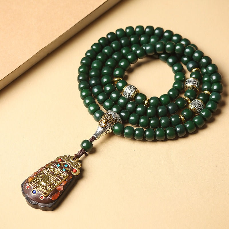 Tibetan 108 Mala Beads White Jade Bodhi Seed Dzi Bead Keep Away Evil Spirits Bracelet