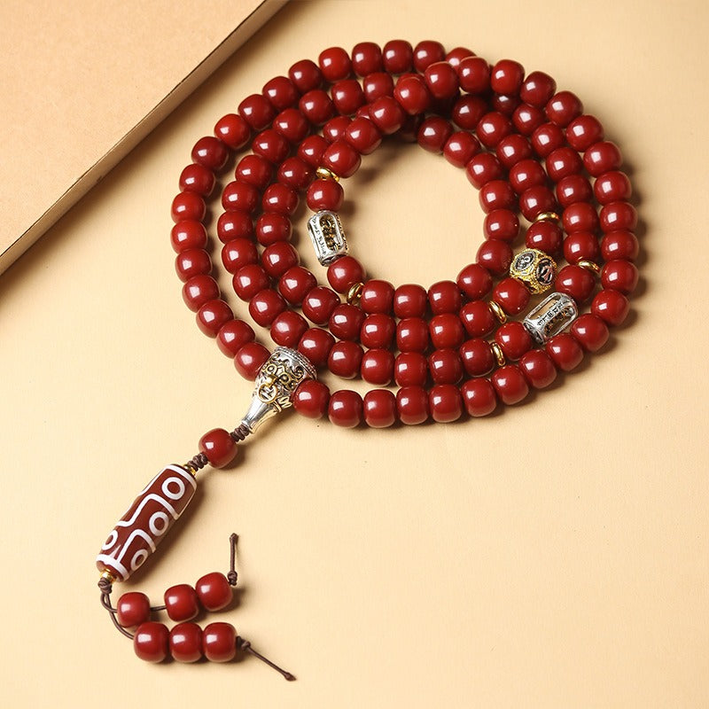 Tibetan 108 Mala Beads White Jade Bodhi Seed Dzi Bead Keep Away Evil Spirits Bracelet