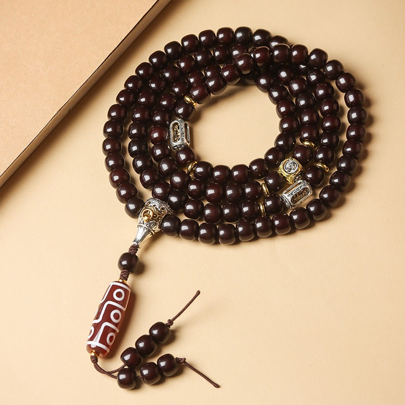 Tibetan 108 Mala Beads White Jade Bodhi Seed Dzi Bead Keep Away Evil Spirits Bracelet