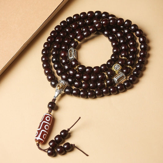 Tibetan 108 Mala Beads White Jade Bodhi Seed Dzi Bead Keep Away Evil Spirits Bracelet