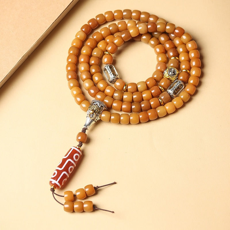 Tibetan 108 Mala Beads White Jade Bodhi Seed Dzi Bead Keep Away Evil Spirits Bracelet