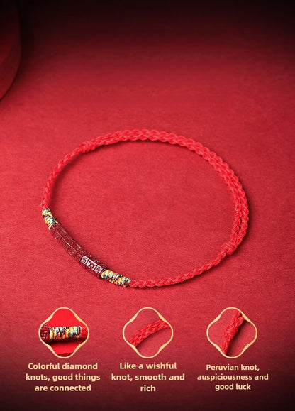 Tibetan Buddhist Handmade Mani Mantra Lucky Red String Bracelet