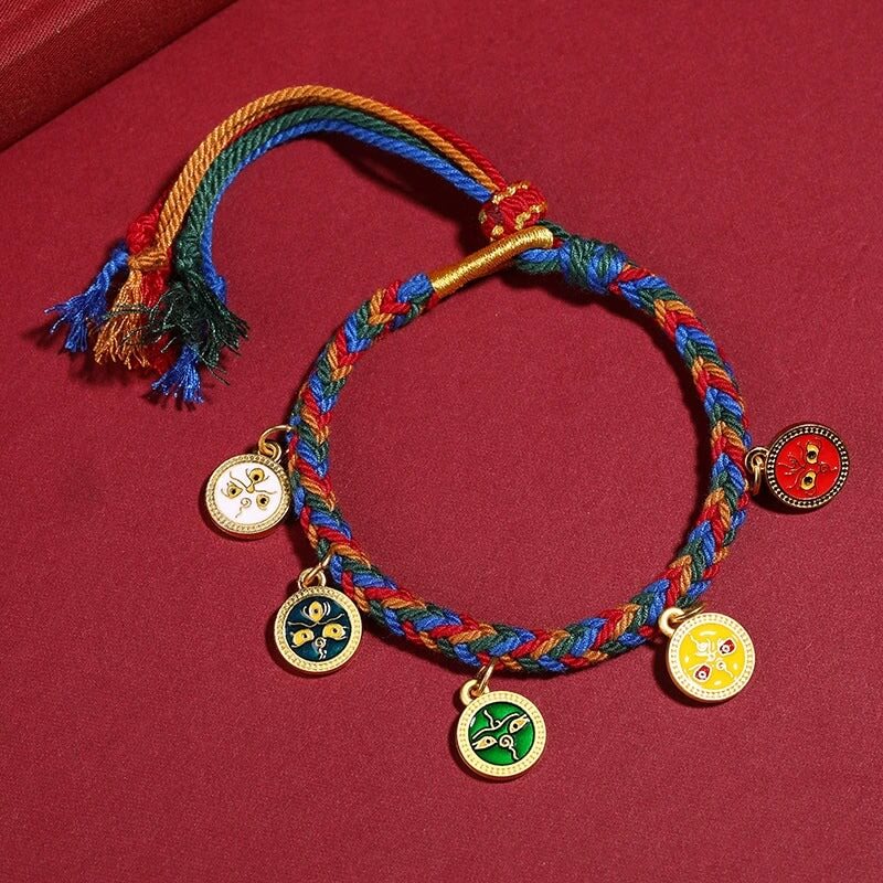 Tibetan Five God Of Wealth Thangka Luck Braid String Bracelet