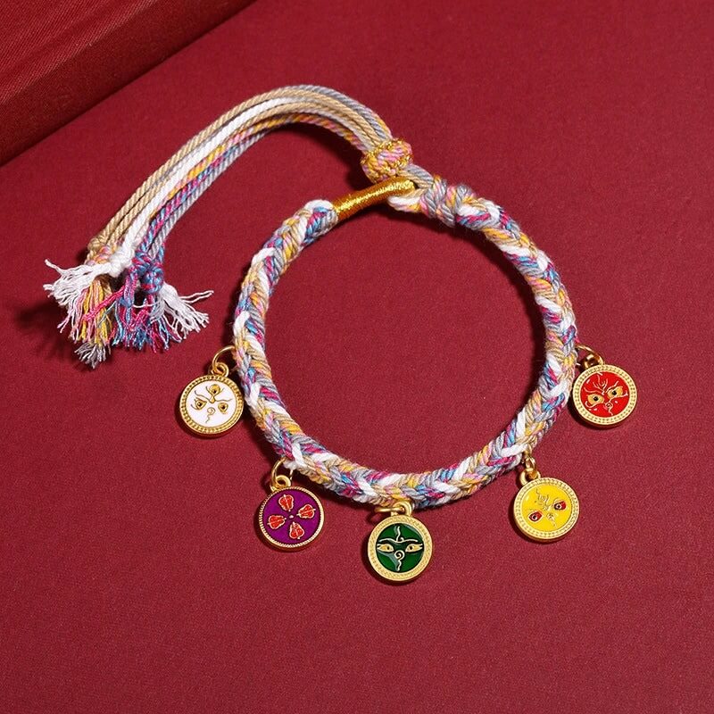 Tibetan Five God Of Wealth Thangka Luck Braid String Bracelet
