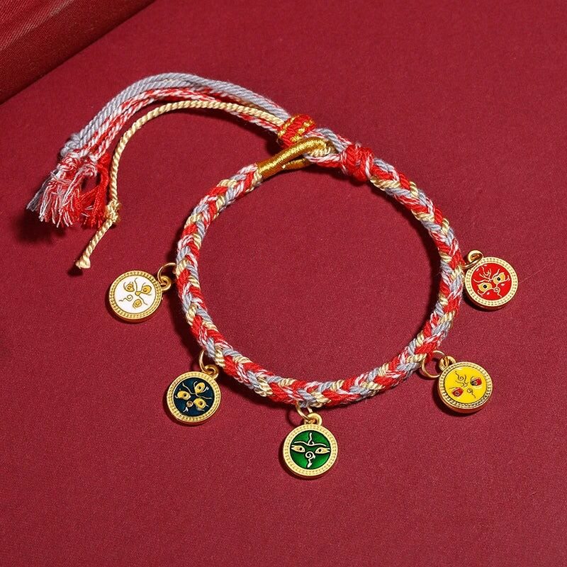 Tibetan Five God Of Wealth Thangka Luck Braid String Bracelet
