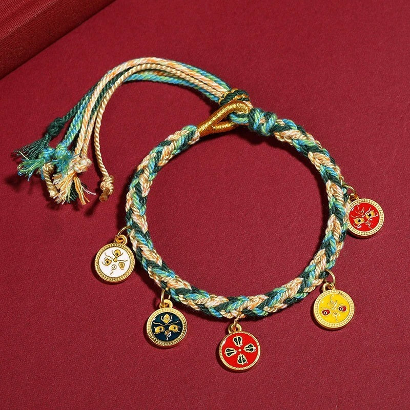 Tibetan Five God Of Wealth Thangka Luck Braid String Bracelet
