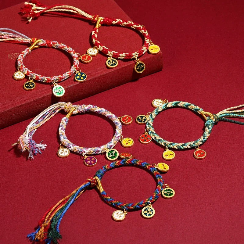 Tibetan Five God Of Wealth Thangka Luck Braid String Bracelet