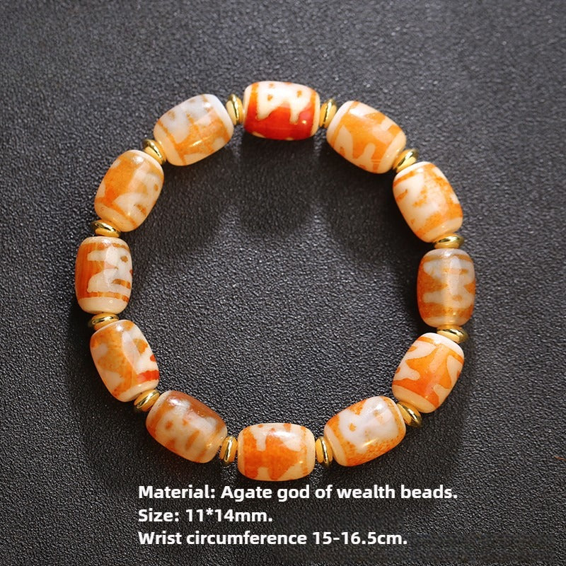 Tibetan Natural Agate Nine-Eye Dzi Bead Prosperity String Bracelet
