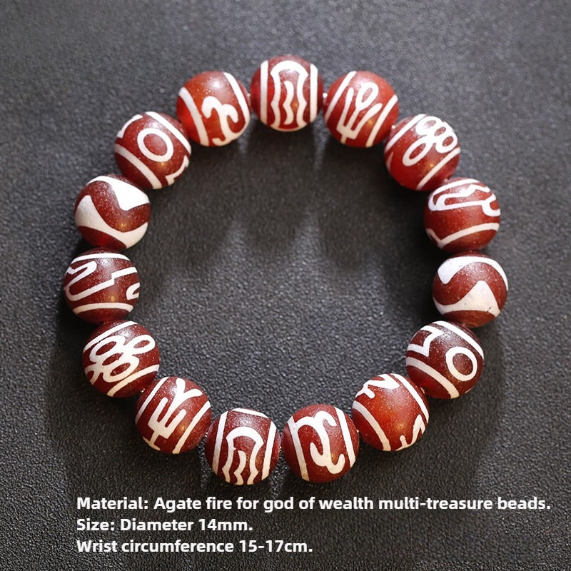 Tibetan Natural Agate Nine-Eye Dzi Bead Prosperity String Bracelet
