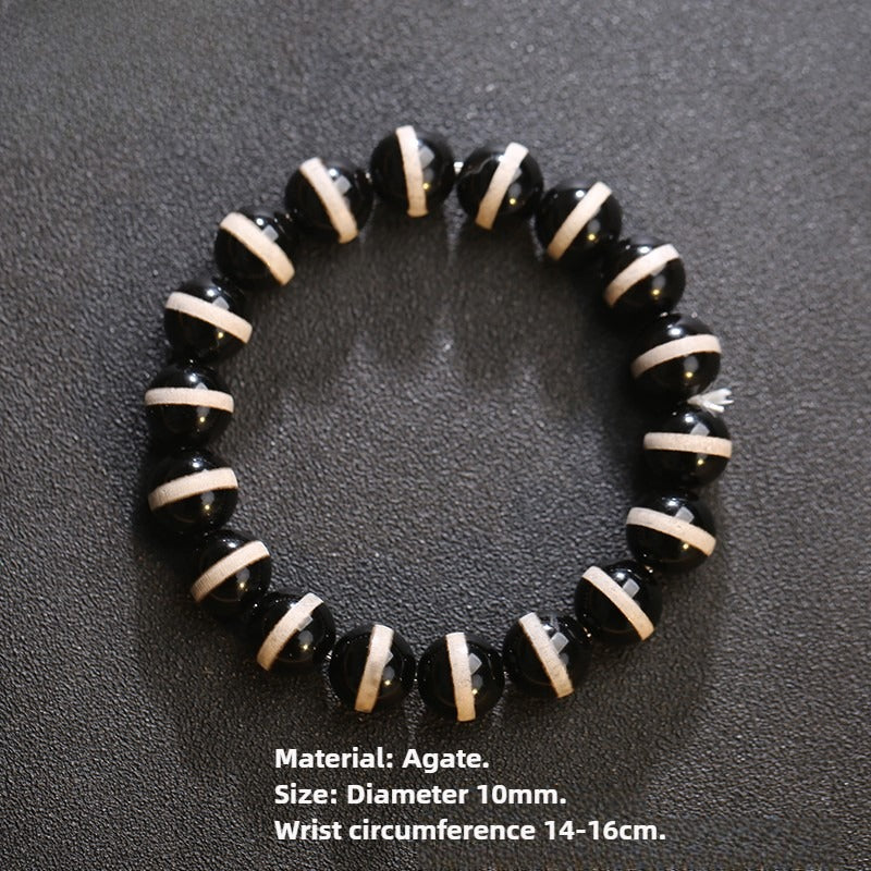 Tibetan Natural Agate Nine-Eye Dzi Bead Prosperity String Bracelet