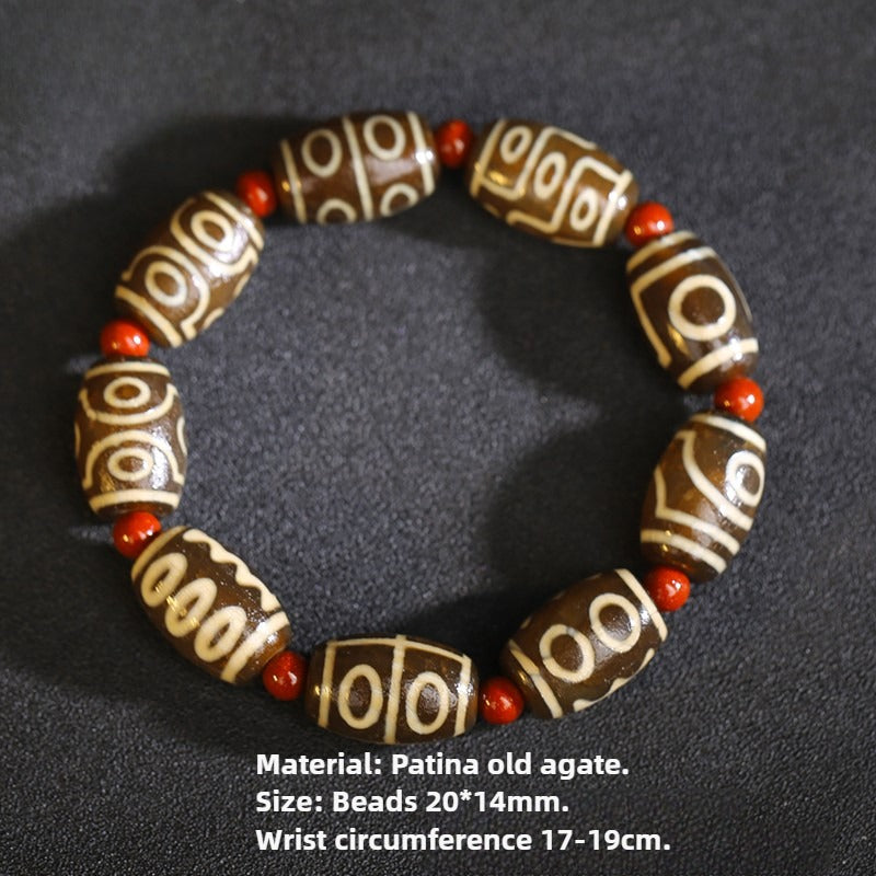 Tibetan Natural Agate Nine-Eye Dzi Bead Prosperity String Bracelet