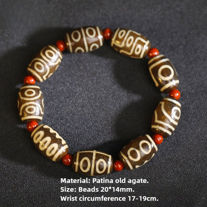 Tibetan Natural Agate Nine-Eye Dzi Bead Prosperity String Bracelet