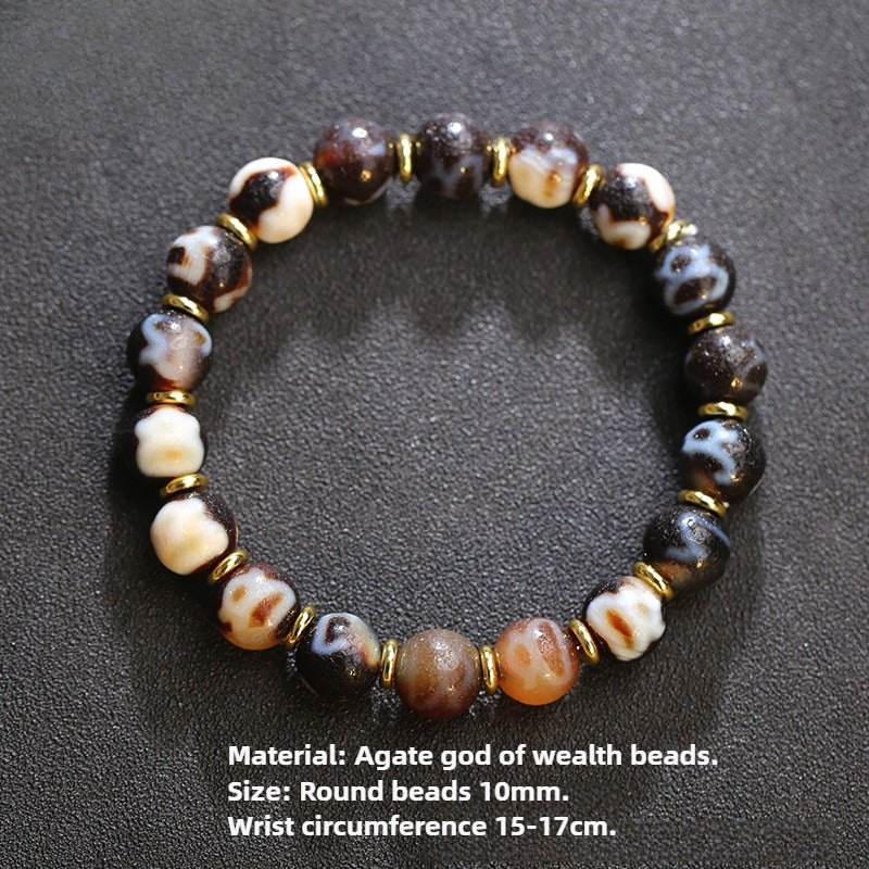 Tibetan Natural Agate Nine-Eye Dzi Bead Prosperity String Bracelet